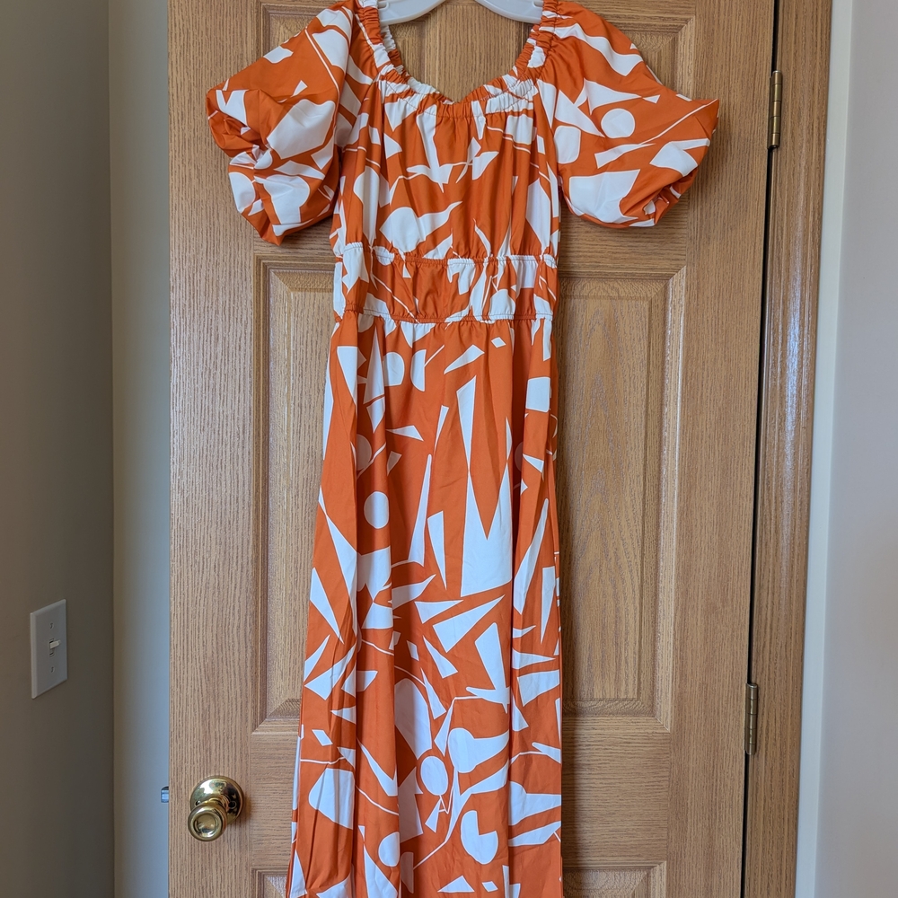 Orange and White Geometric Dress